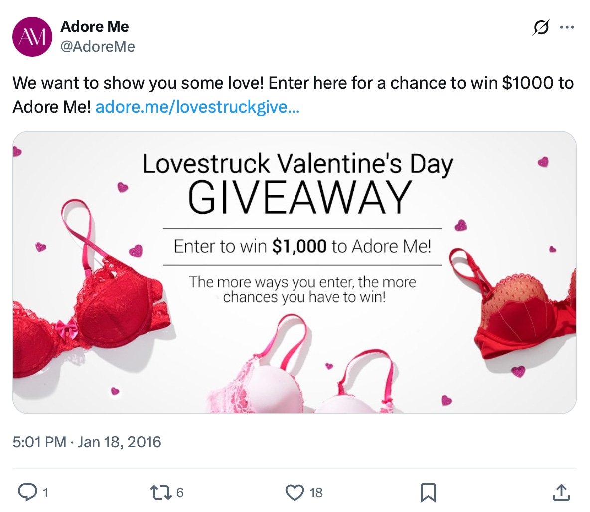 Adore Me: $1,000 Valentine's Day Giveaway Adore Me Valentine's Day giveaway with red and pink lingerie