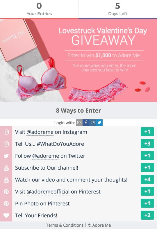 Adore Me's Gleam Competitions cmapaign widget