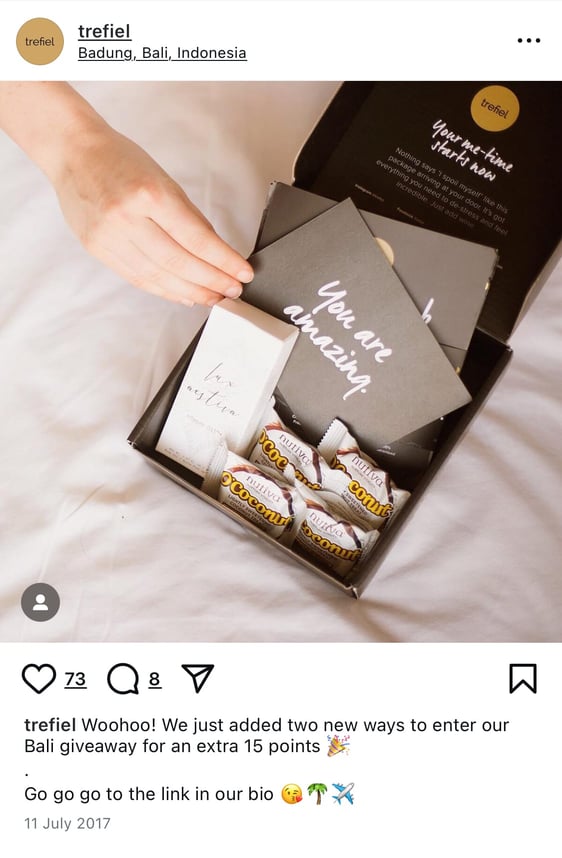 Bali giveaway from Trefiel on Instagram