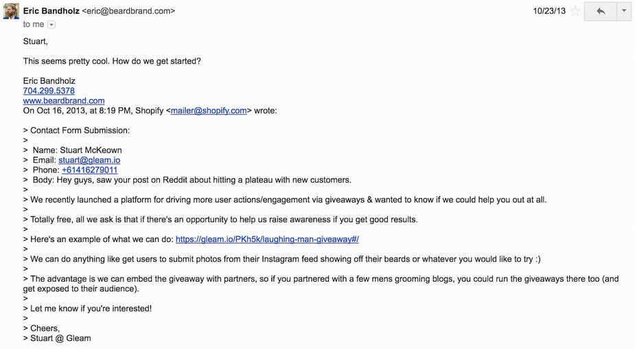 Email from Eric Bandholz