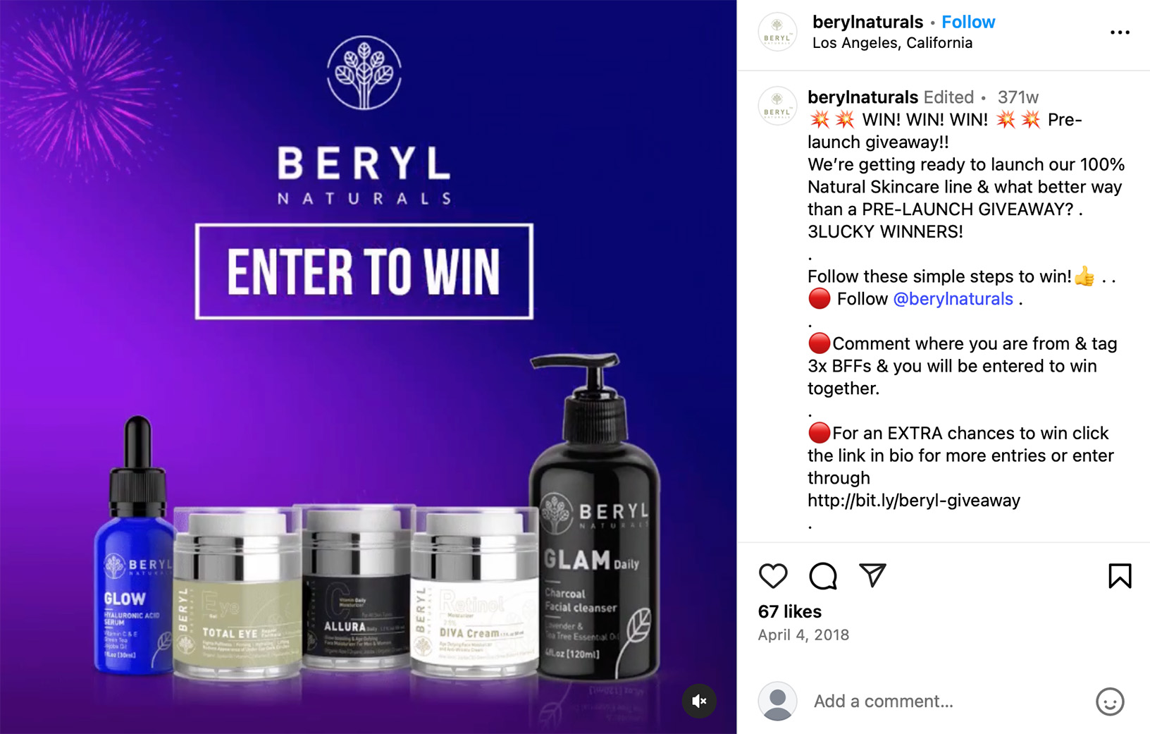 Instagram campaign for Beryl promotional giveaway Beryl giveaway promotion on Instagram