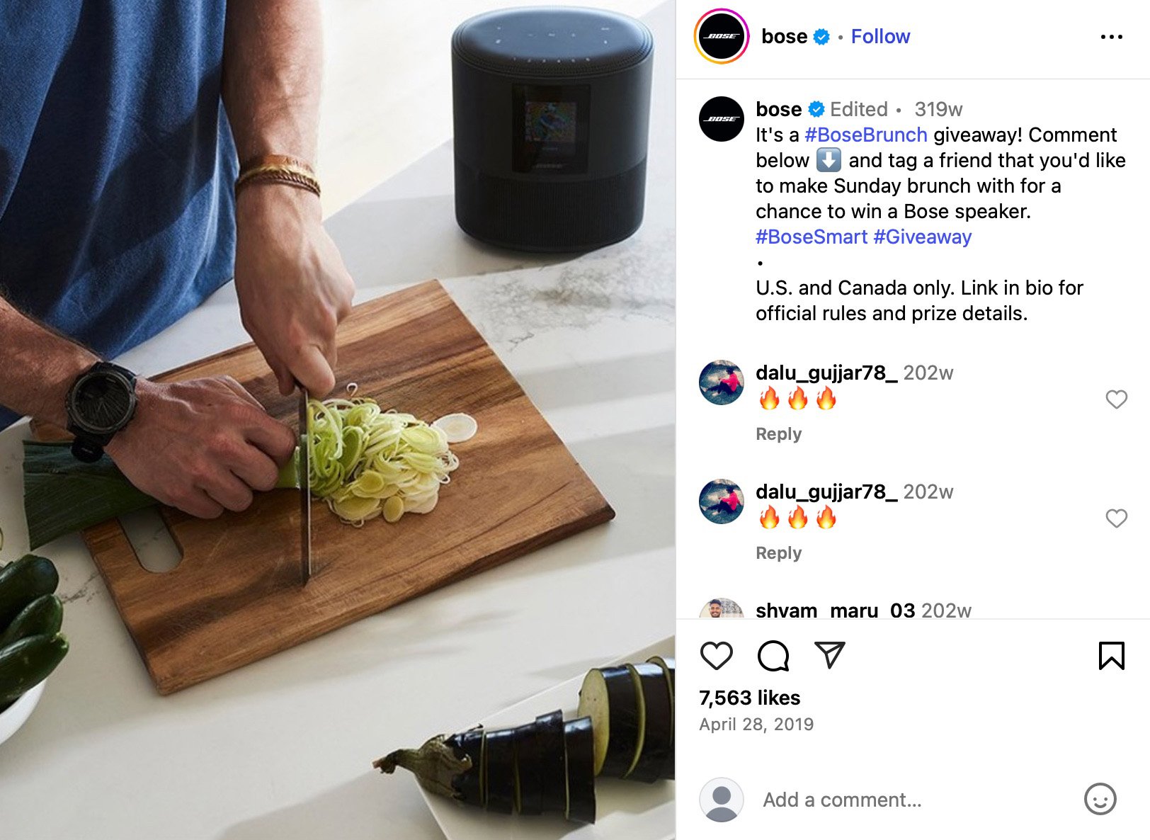 Bose Brunch Giveaway: Win a Speaker for Sunday Cooking Chopping vegetables with a Bose speaker nearby on a countertop