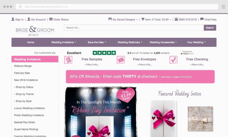 Bride & Groom Direct's website