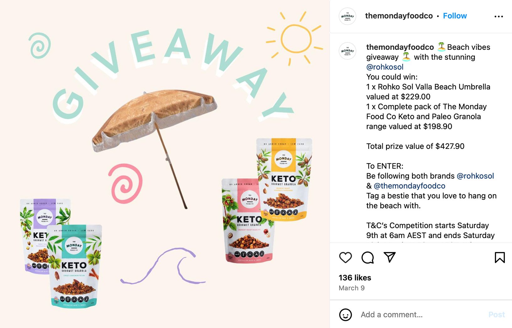 Boost brand visibility with a fun branded umbrella giveaway Instagram post featuring a branded umbrella giveaway for audience engagement
