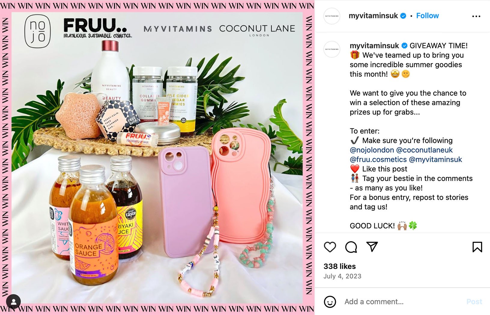 Drive engagement with a partnered summer giveaway on Instagram Instagram post showcasing a partnered summer giveaway bundle