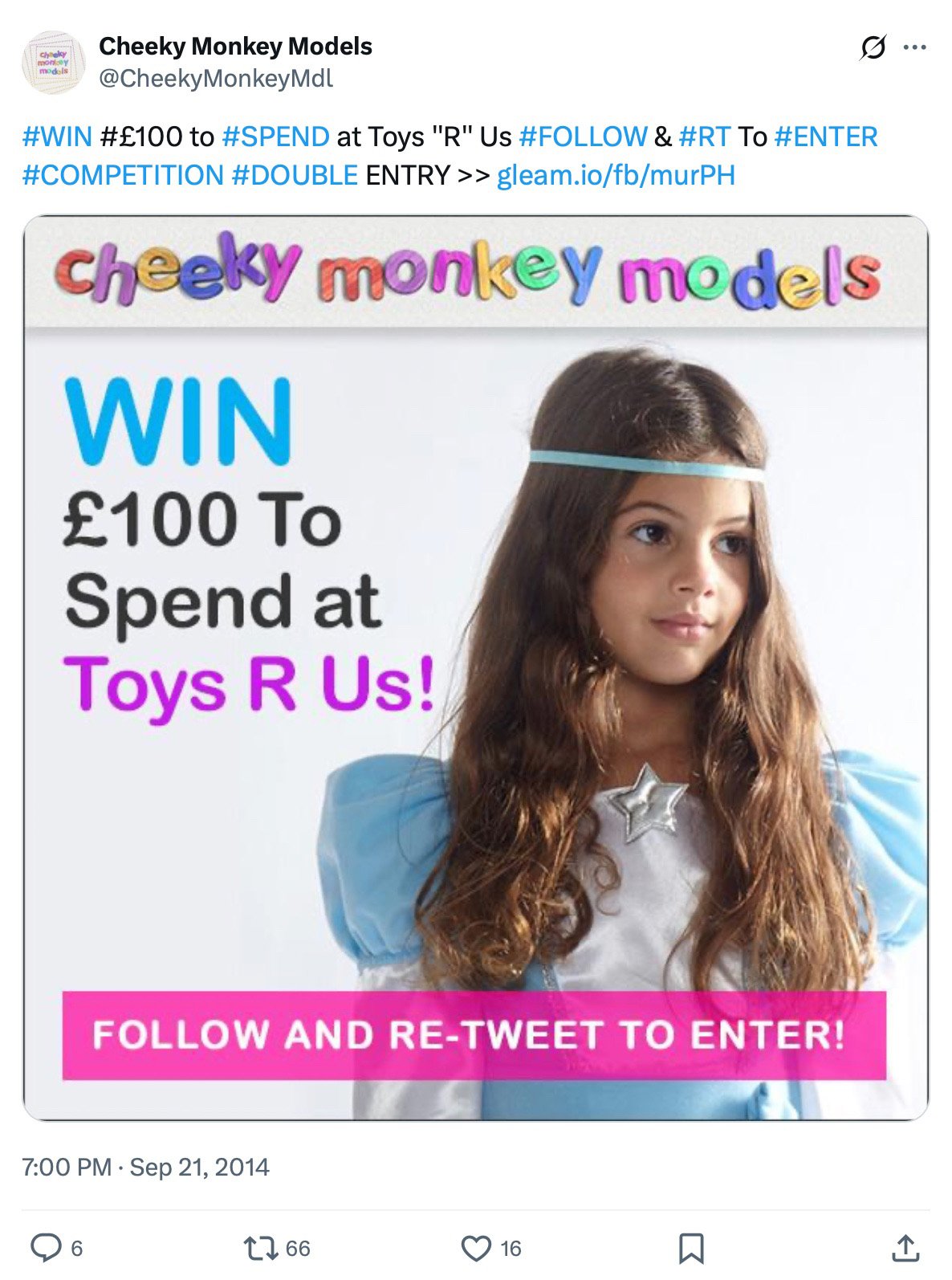 Twitter campaign for Cheeky Monkey Models promotional giveaway Cheeky Monkey Models giveaway promotion on Twitter