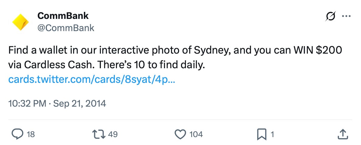 Twitter campaign for Commonwealth Bank promotional giveaway Commonwealth Bank giveaway promotion on Twitter