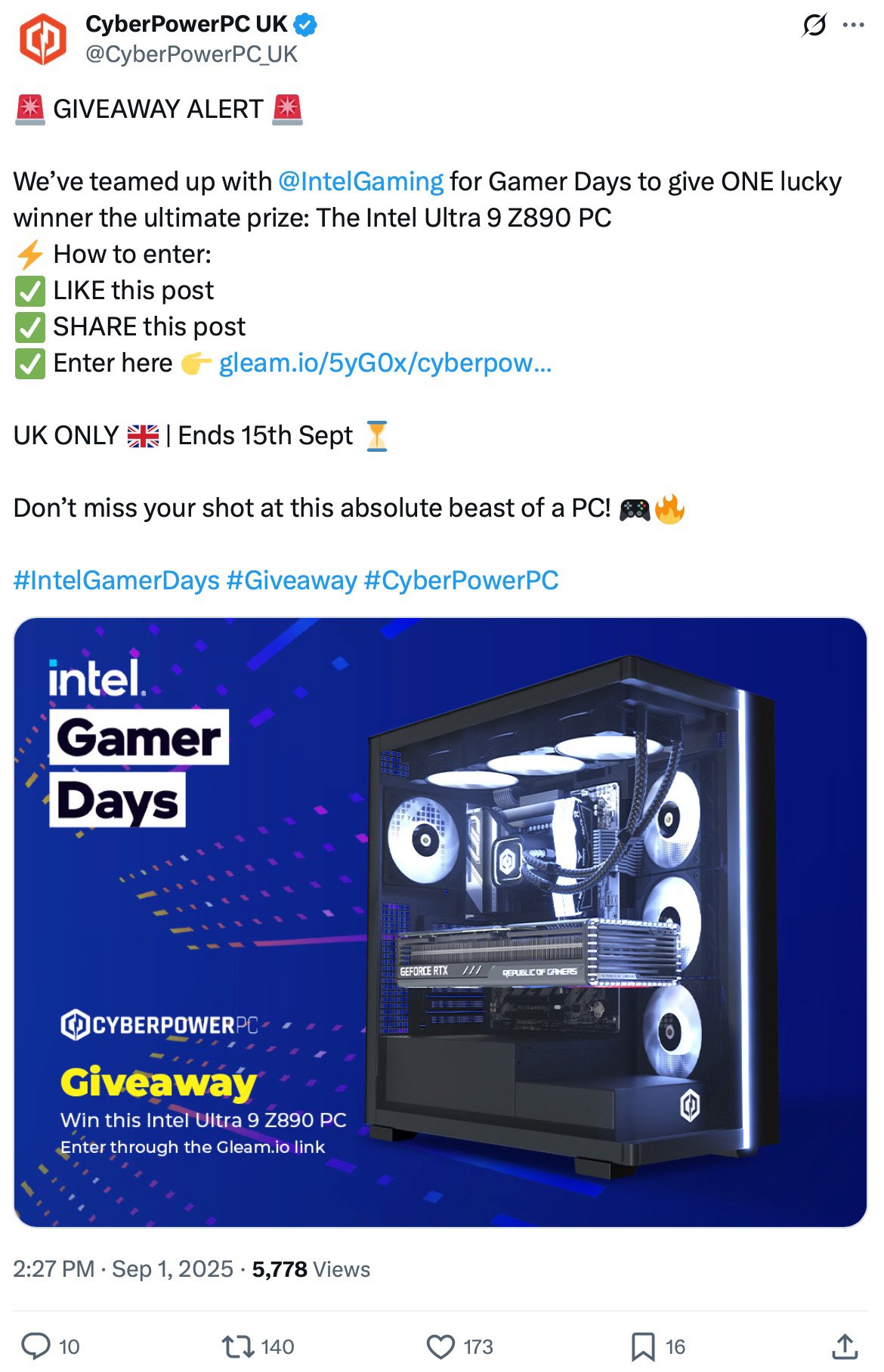 CyberPowerPC UK Cyber Monday promotion with a gaming PC setup