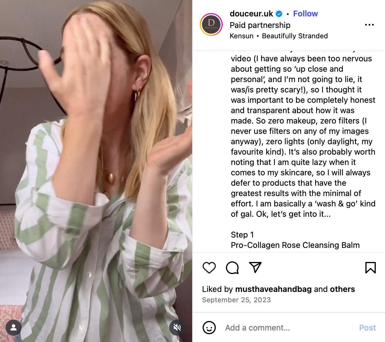 Douceur UK shares no-filter skincare routine Woman applies skincare in natural light