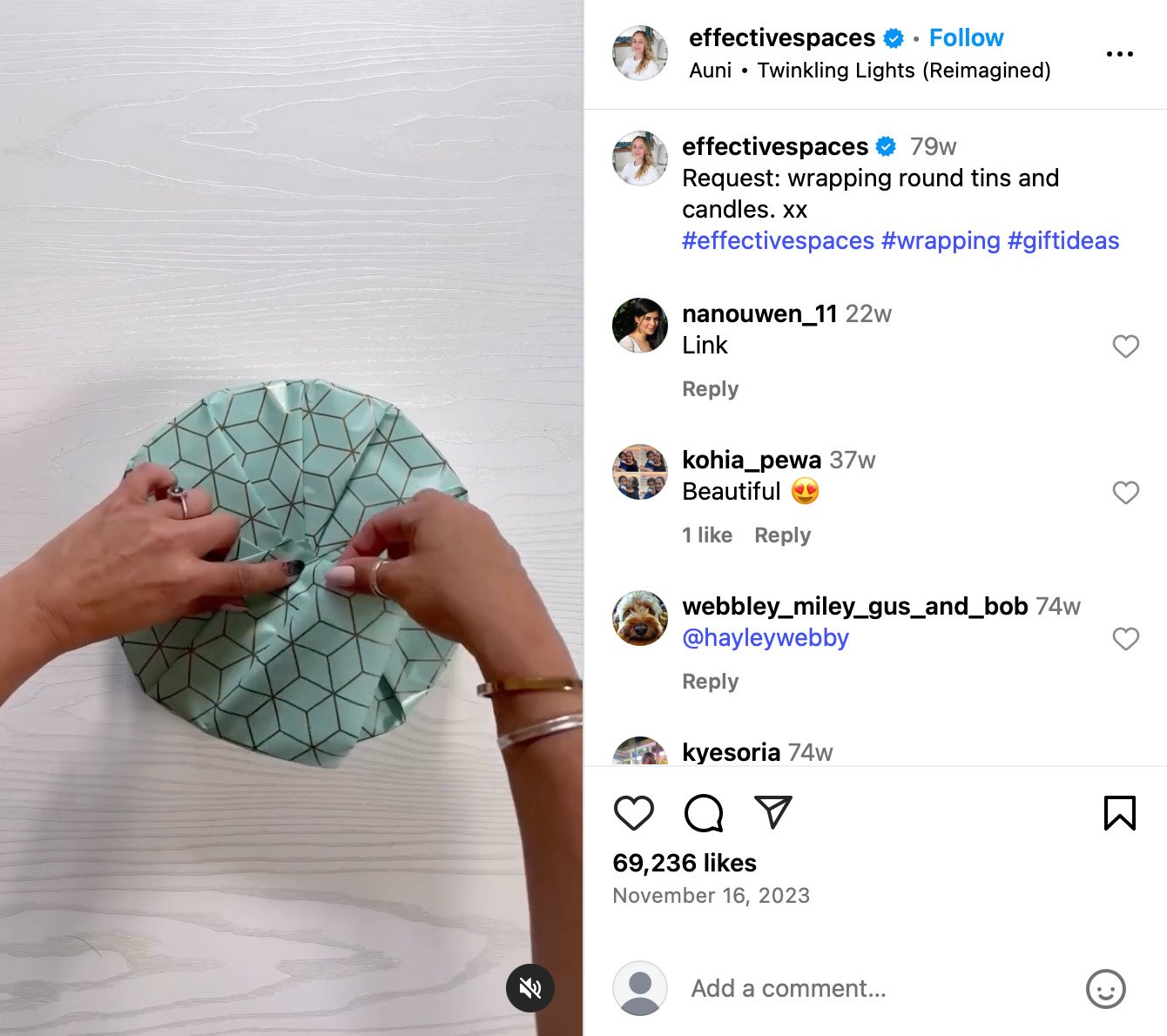 Effective Spaces home organisation giveaway on Instagram Effective Spaces Instagram post promoting a giveaway with minimalist home organisation products