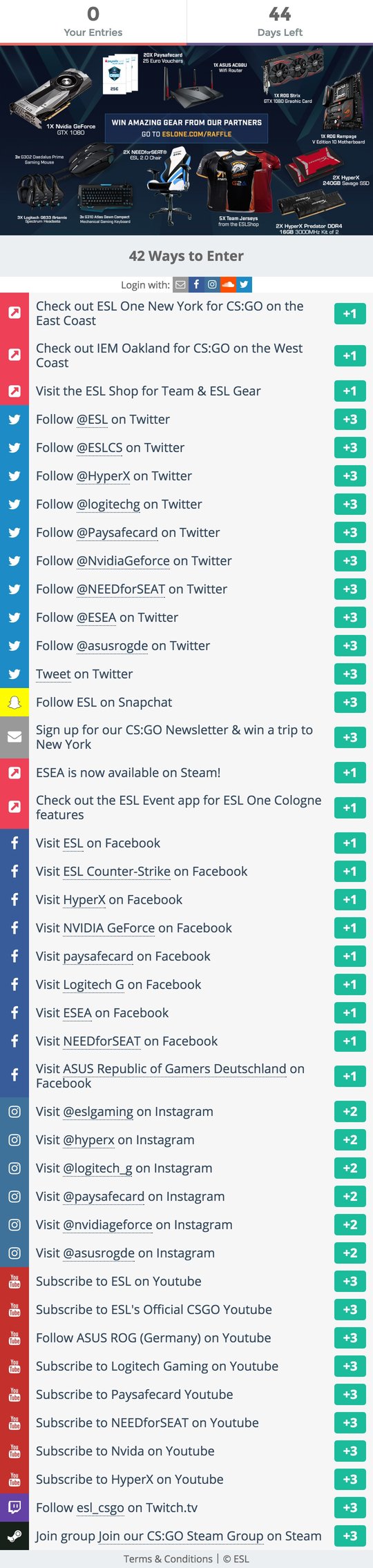 ESL One's Gleam Competitions campaign widget
