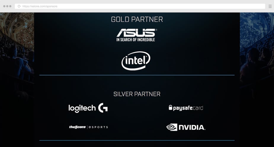 ESL's sponsors featured on their website