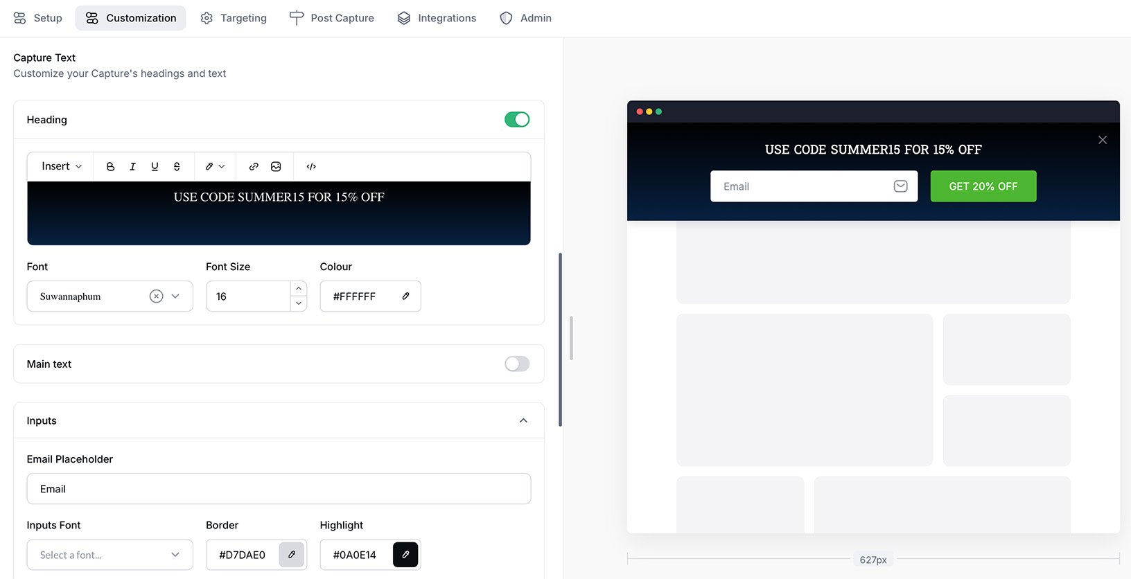 Display Coupon Code to Everyone in Gleam Capture Coupon bar showing discount code visible to all users with email field and CTA