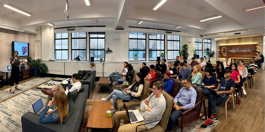 Lucy Bloomfield leading a panel discussion at Fishburners co-working space