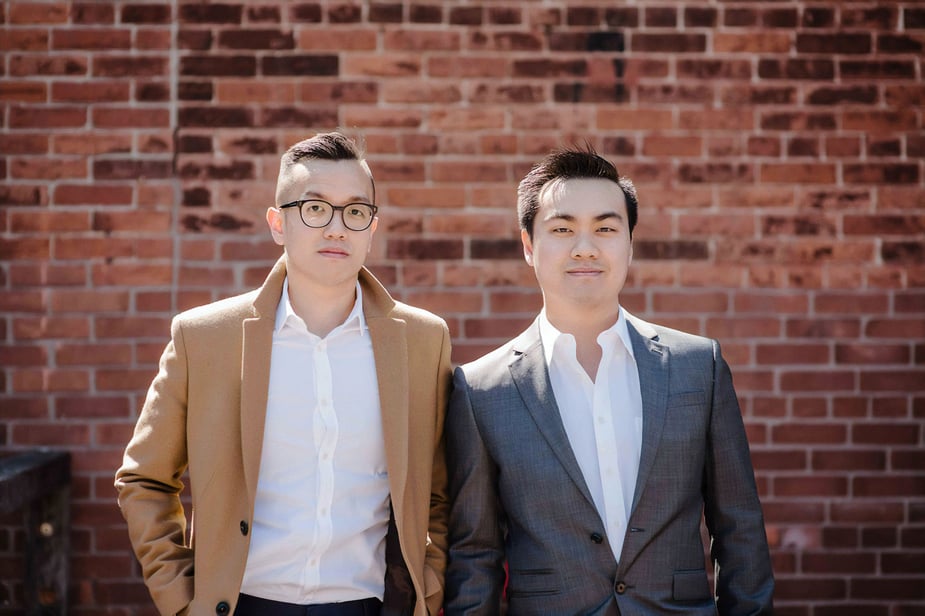 Half body shot of Hung Jean & Jeffrey Trinh from Flyte Socks