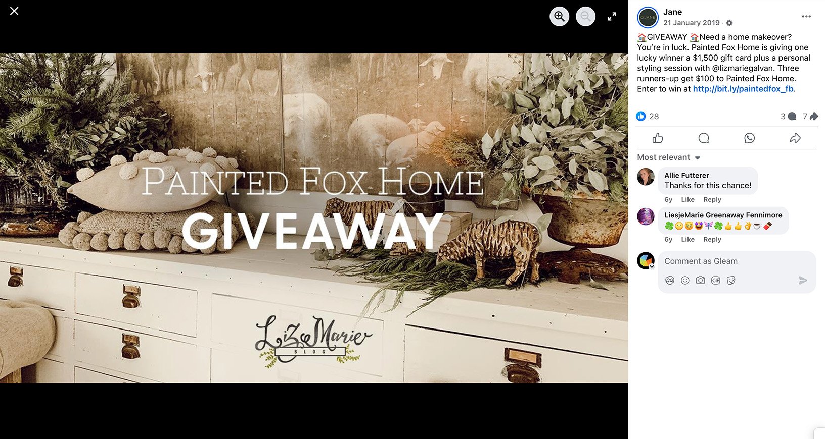 Painted Fox Home giveaway for a $1,500 gift card and styling session Decorated console with cushions, faux greenery, and animal figurines promoting a Painted Fox Home giveaway