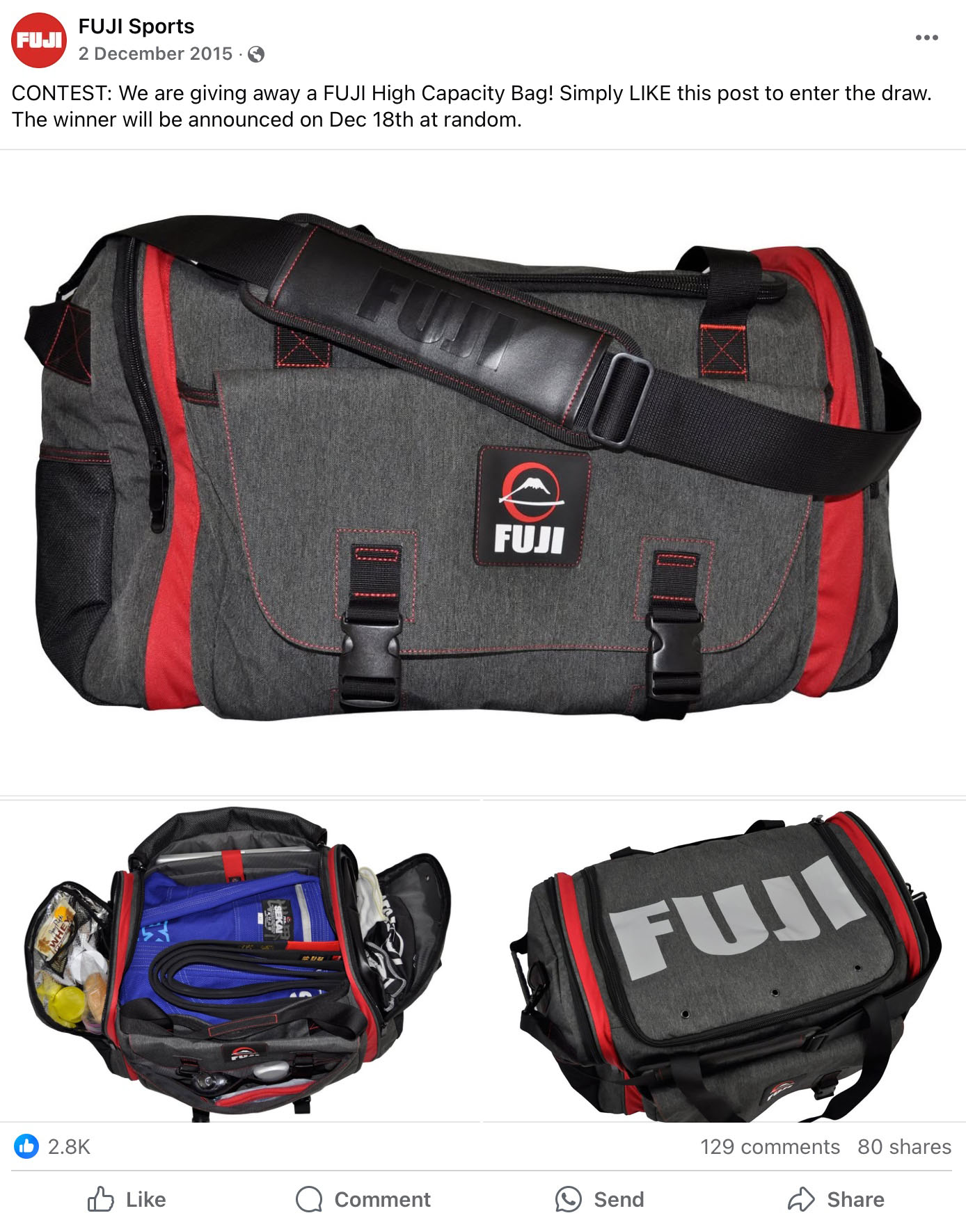 FUJI Sports Facebook Giveaway – Win a High Capacity Bag FUJI High Capacity Bag Giveaway Promotion Post