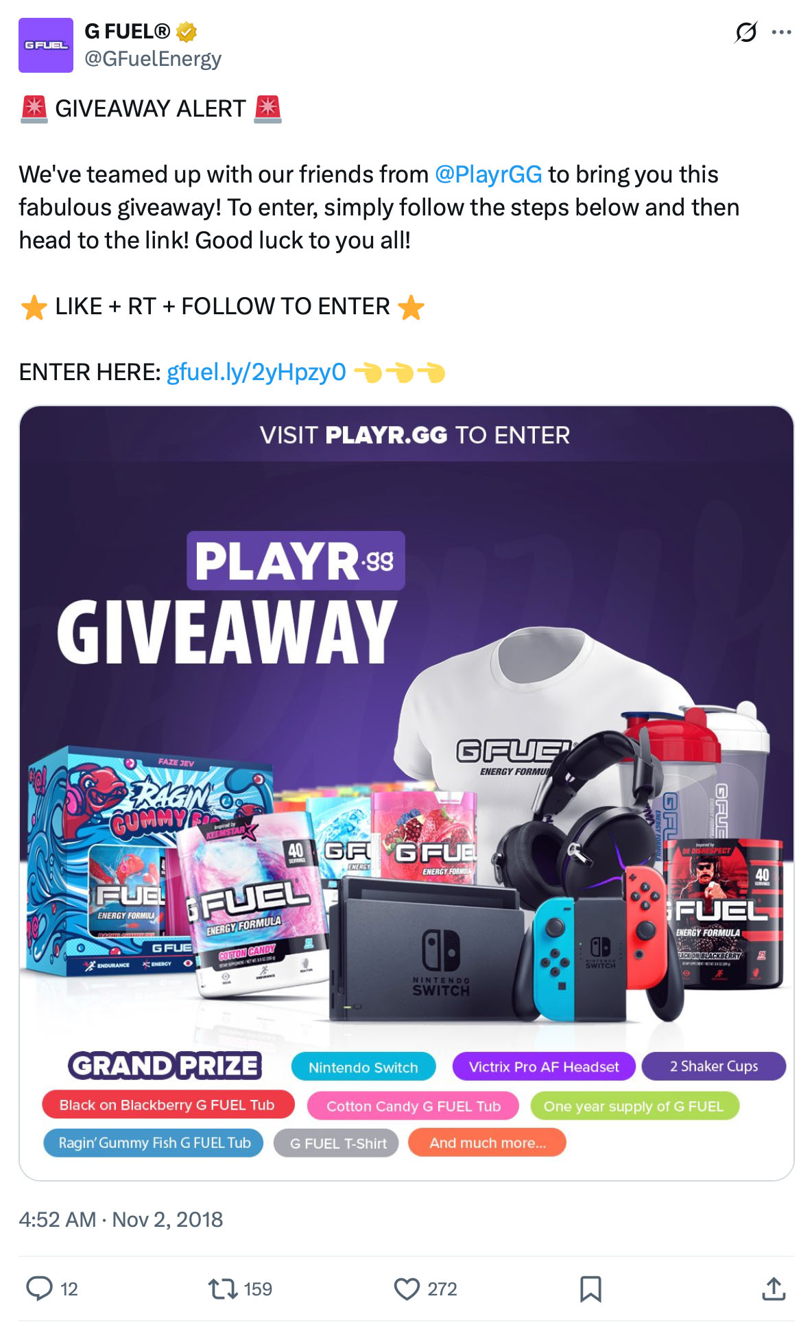 Twitter campaign for G FUEL promotional giveaway G FUEL giveaway promotion on Twitter