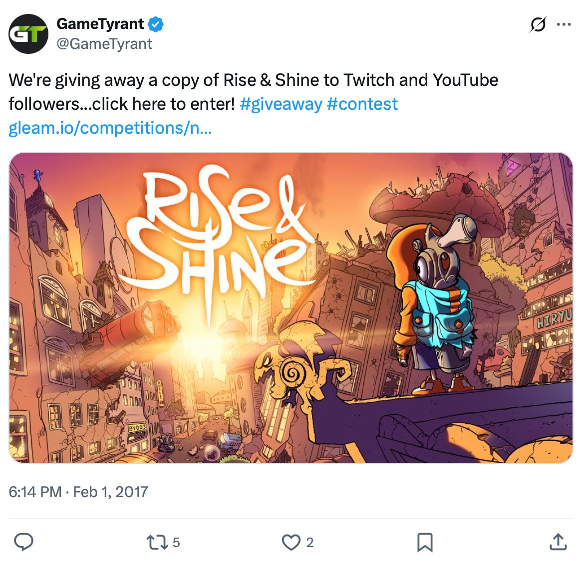 GameTyrant giveaway promotion on Twitter