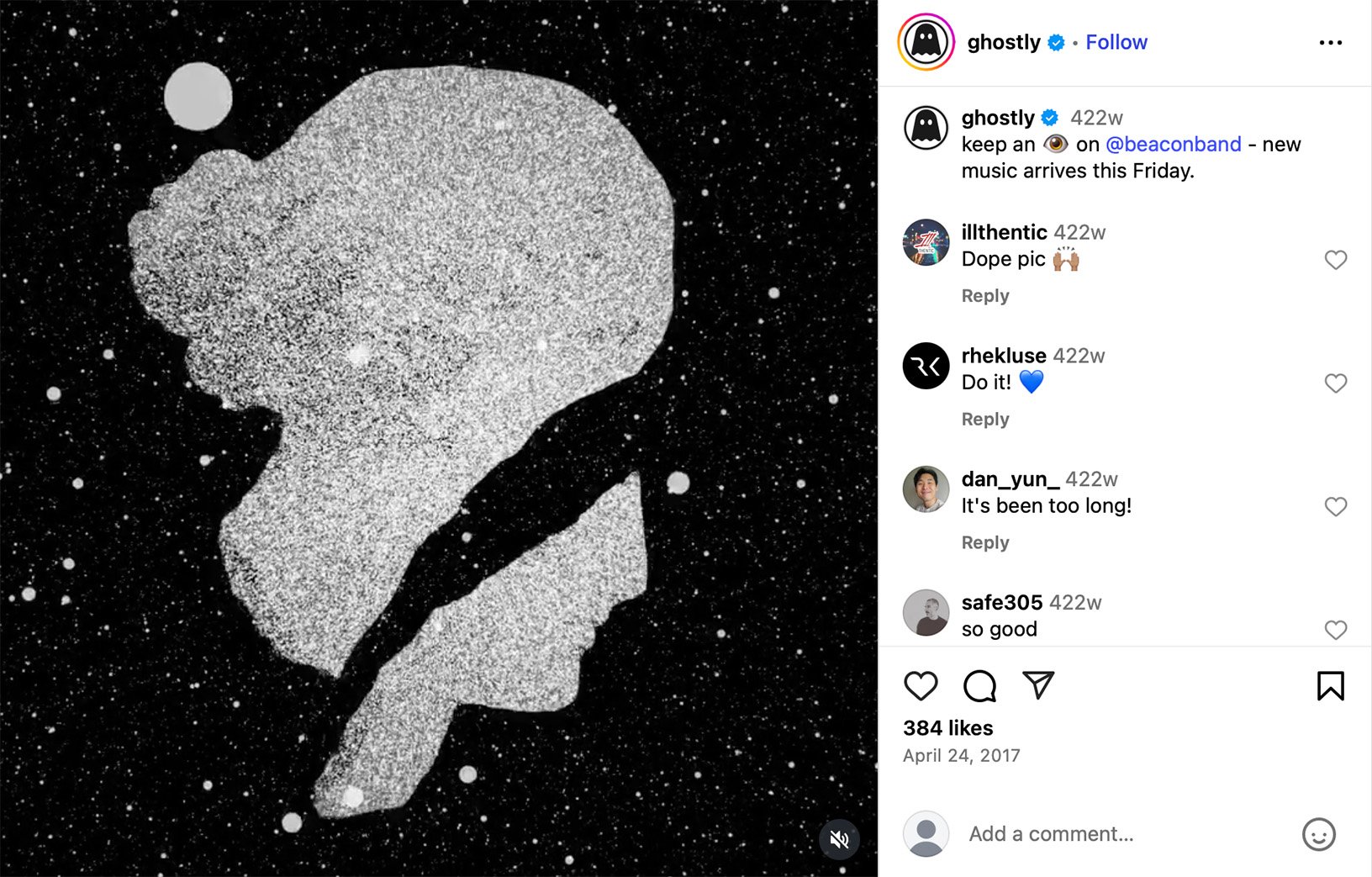Ghostly teases new Beacon release with abstract visual Abstract black and white artwork showing starry texture forming a silhouette profile