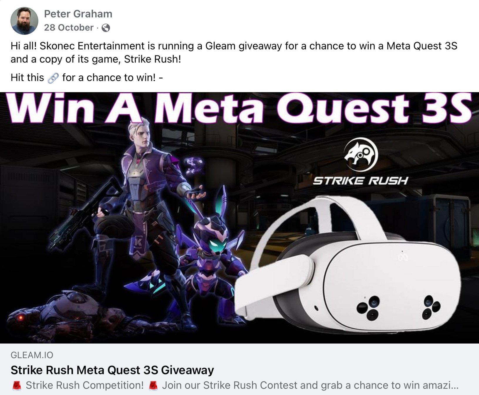Giveaway post shared in a Facebook group community Facebook group post featuring a giveaway promotion