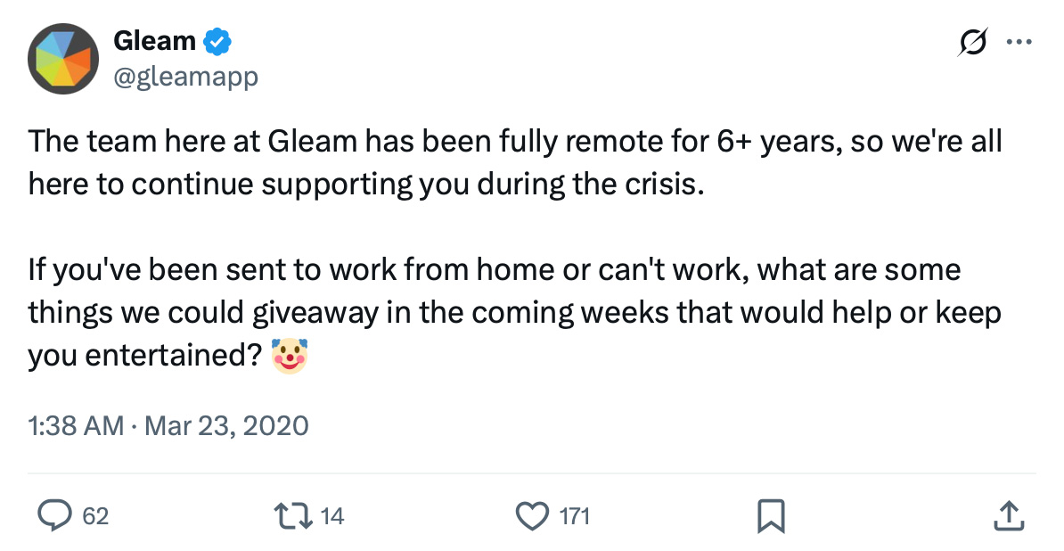 Twitter campaign for Gleam support and customer success tools Gleam support campaign promotion on Twitter