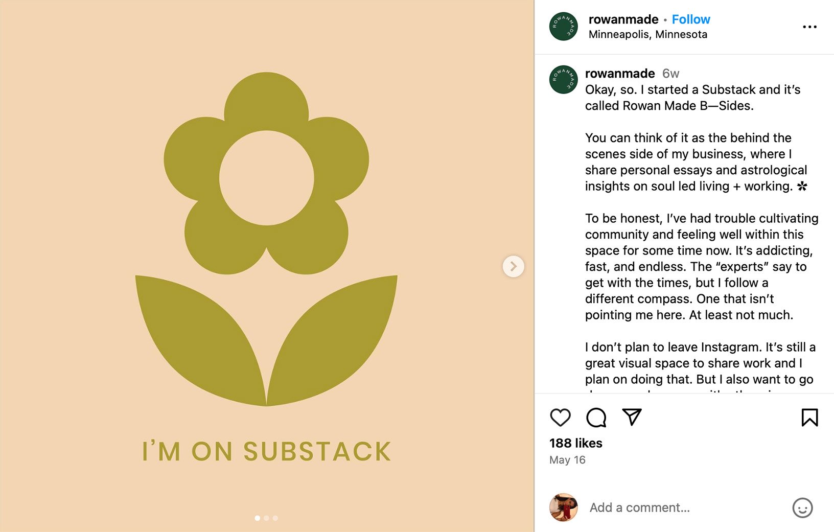 Grow Your Audience With Instagram Substack Promotions Instagram post promoting a Substack newsletter signup
