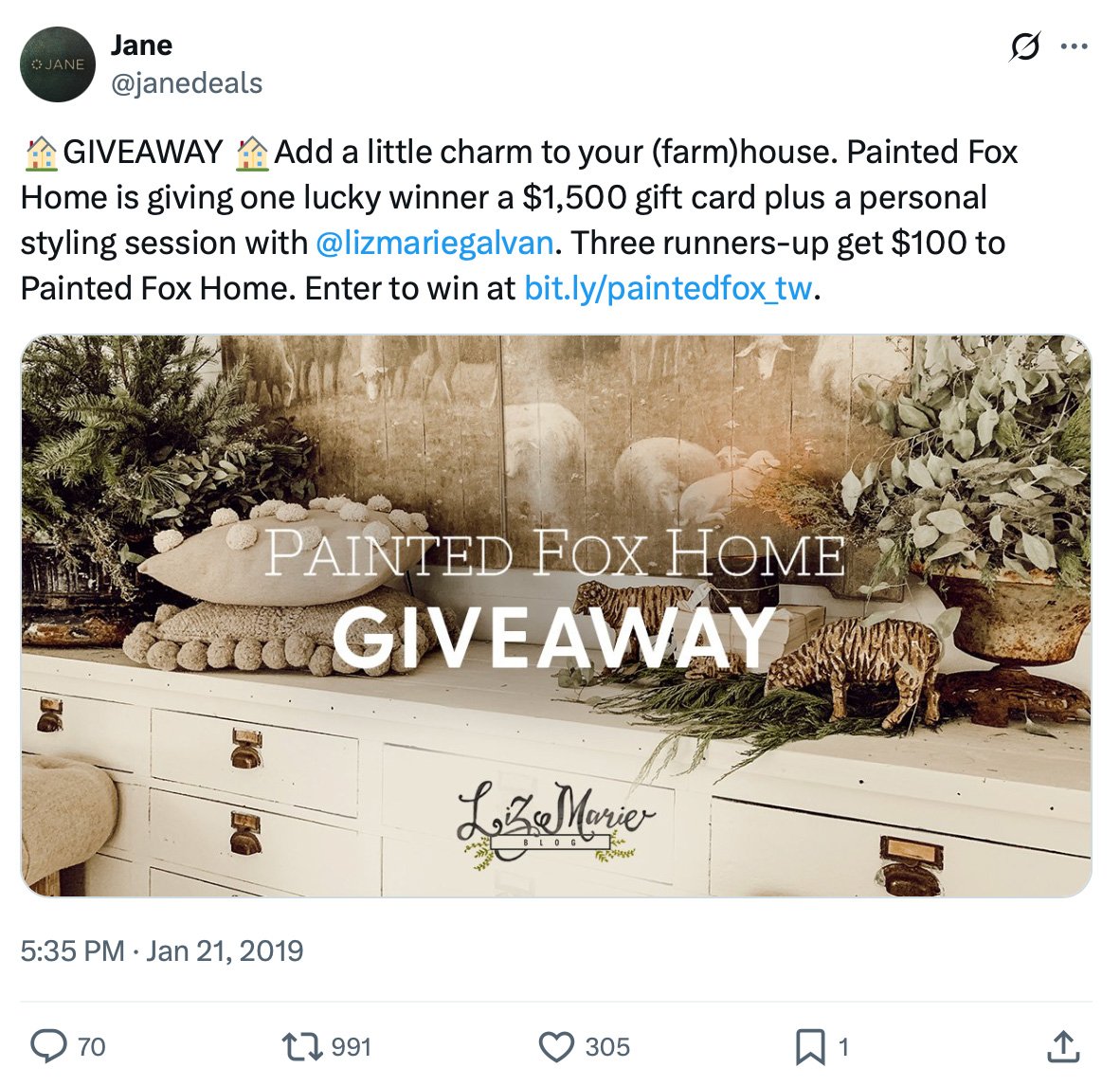 Twitter campaign for Jane promotional giveaway Jane giveaway promotion on Twitter