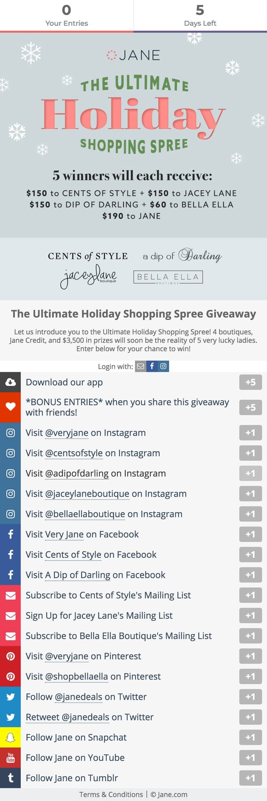 Jane.com's Gleam Competitions campaign widget