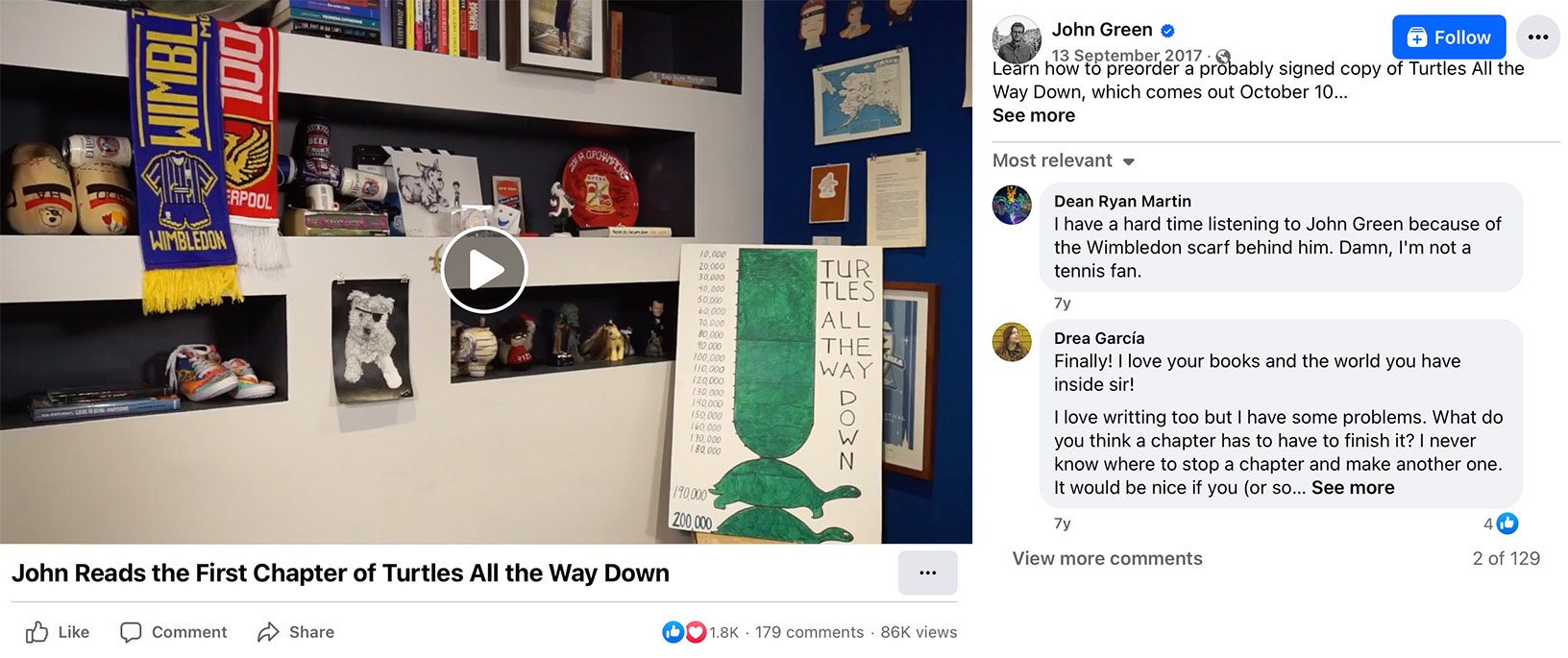 Facebook campaign featuring John Green video giveaway John Green video promotion on Facebook