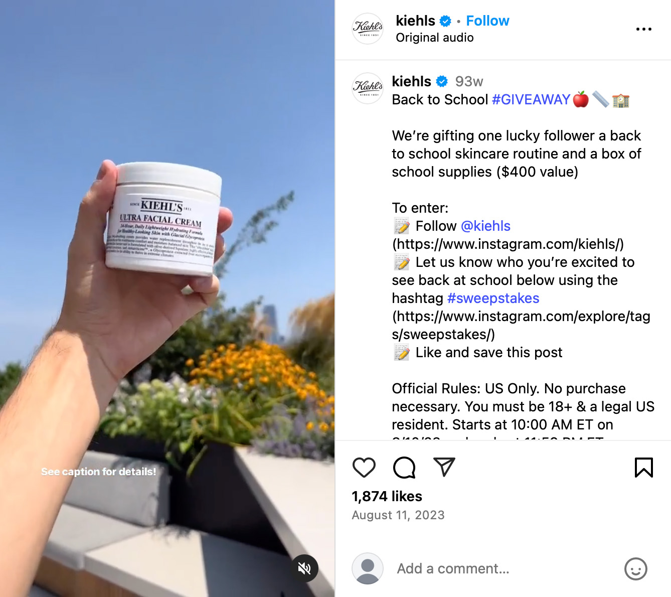 Kiehl's product featured on Instagram Kiehl's product featured on Instagram