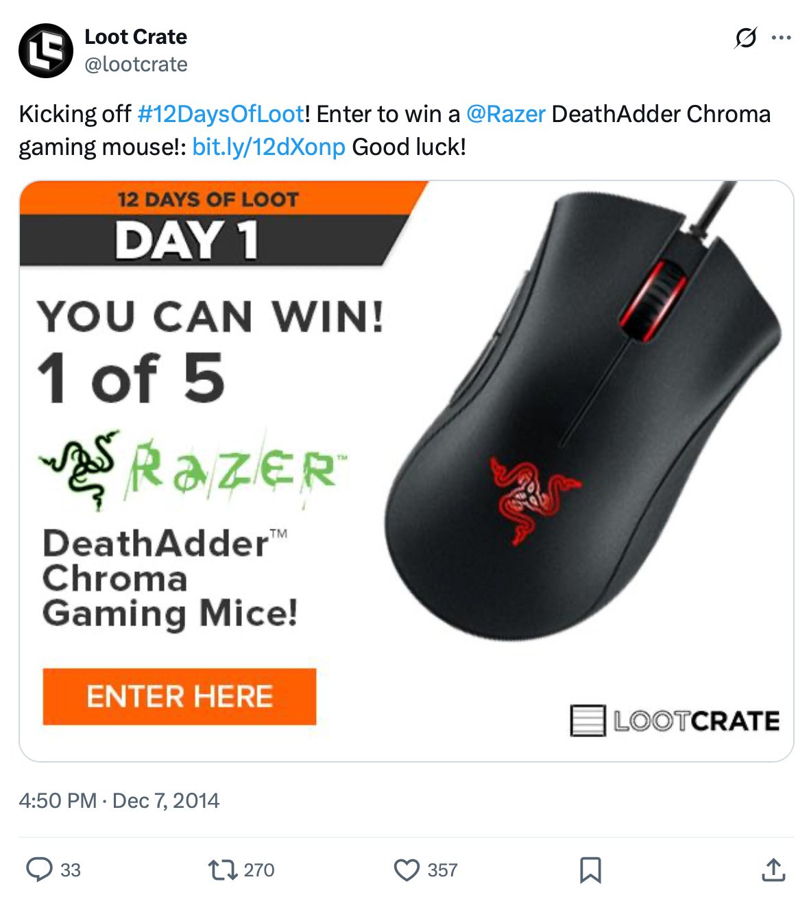 Twitter campaign for Loot Crate promotional giveaway Loot Crate giveaway promotion on Twitter