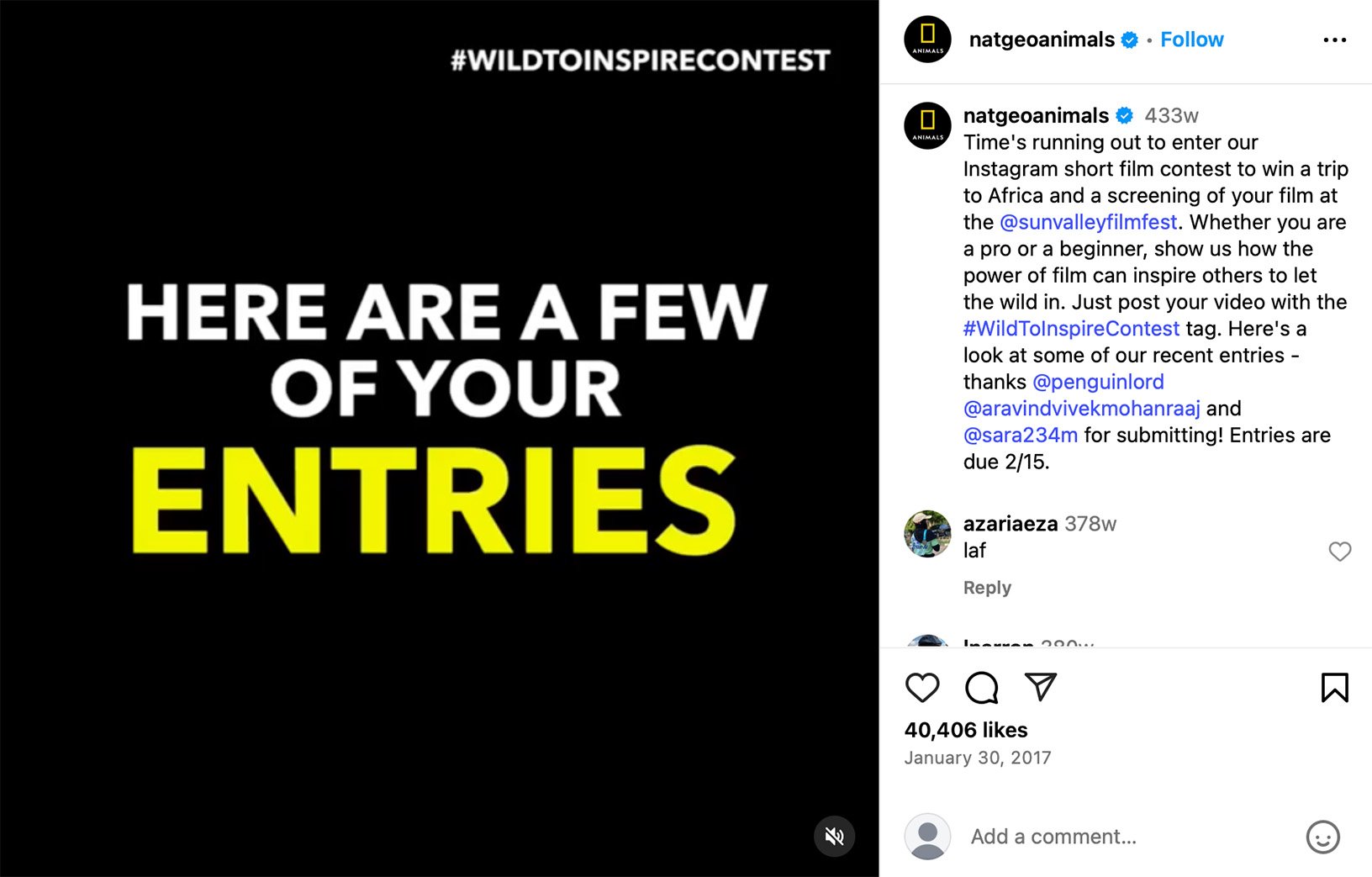 National Geographic travel-themed giveaway on Instagram National Geographic Instagram post featuring travel photography and gear giveaway