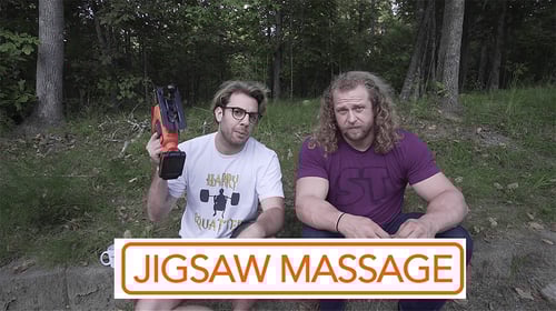 Tom Boyden holding a Jigsaw Massage gun