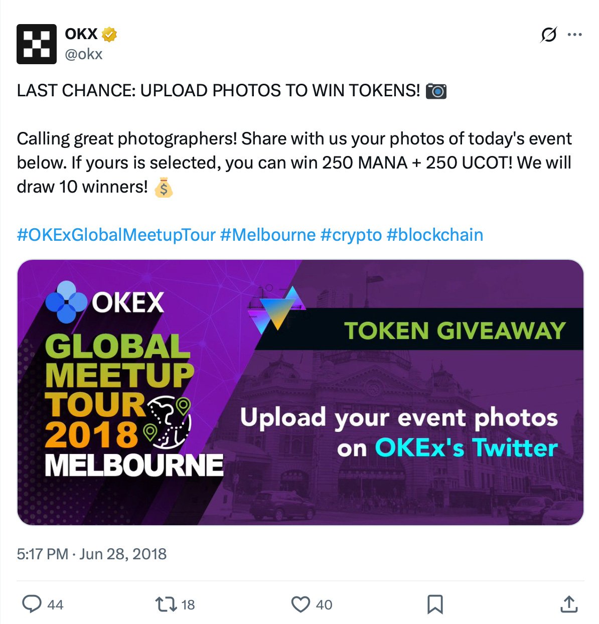 OKX giveaway promotion on Twitter
