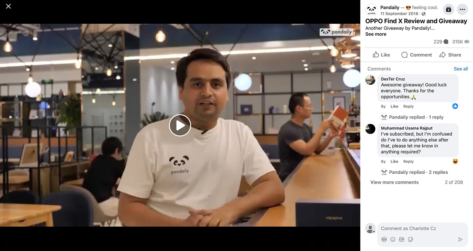 Facebook campaign for PanDaily promotional giveaway video PanDaily giveaway video promotion on Facebook