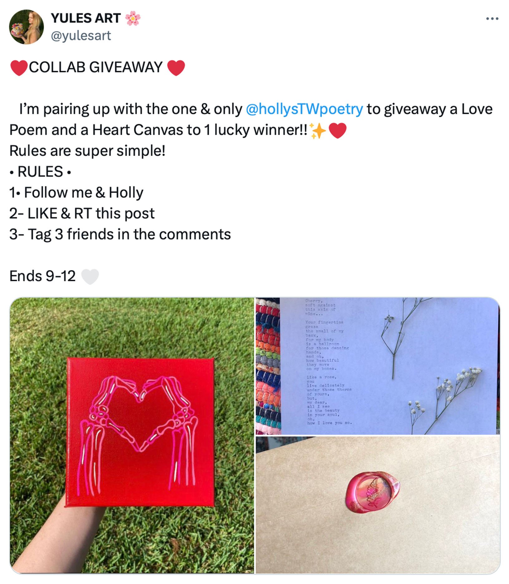 Partnered giveaway example on X