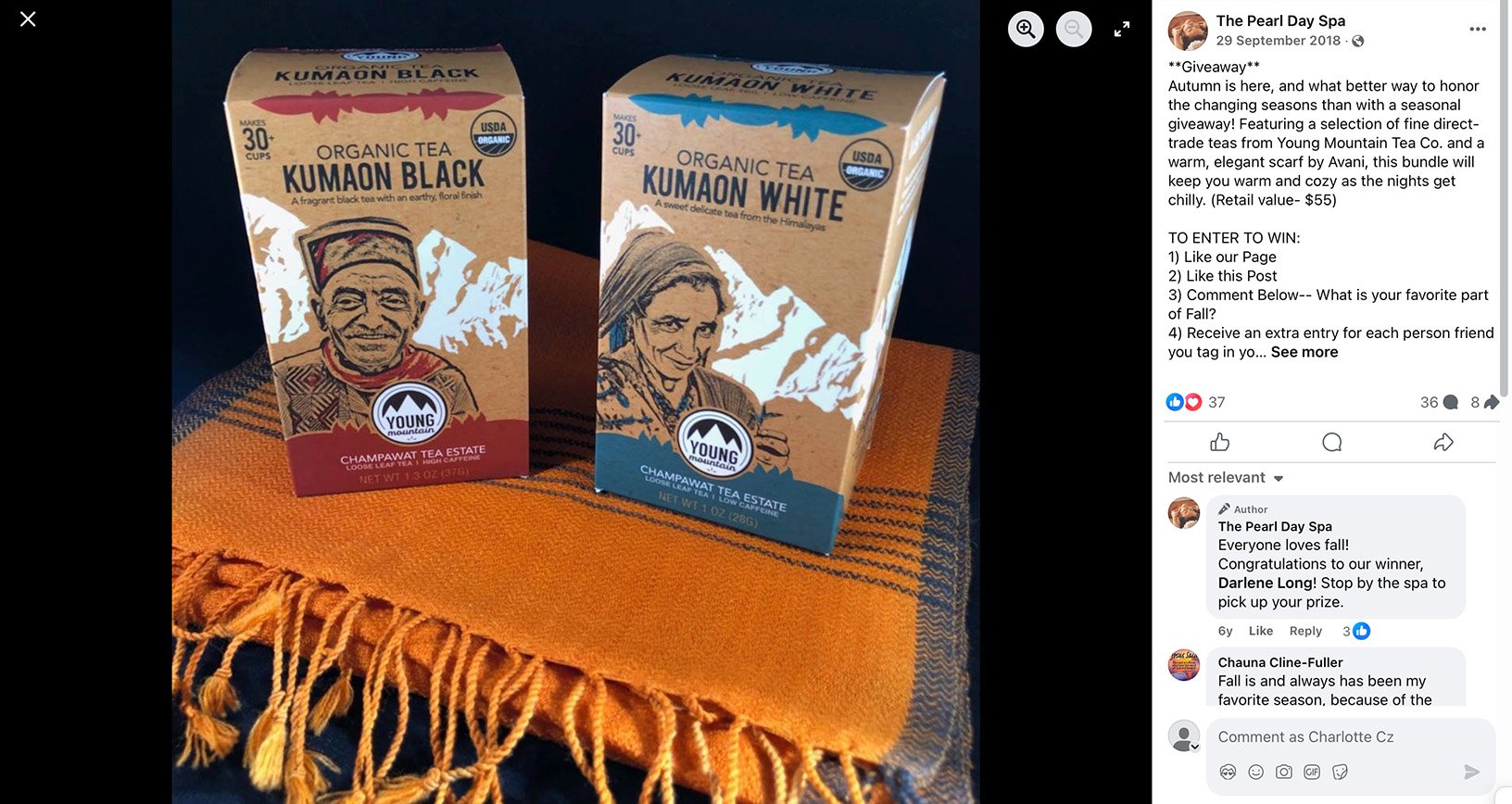 Two boxes of organic Kumaon tea on a woven scarf for seasonal giveaway