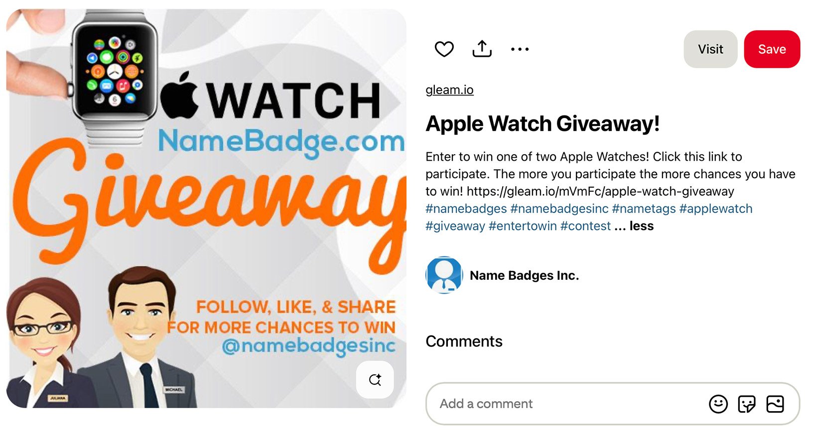 Create eye-catching Pinterest giveaways to drive viral traffic Pinterest giveaway pin promoting an Apple Watch prize with clean, modern design
