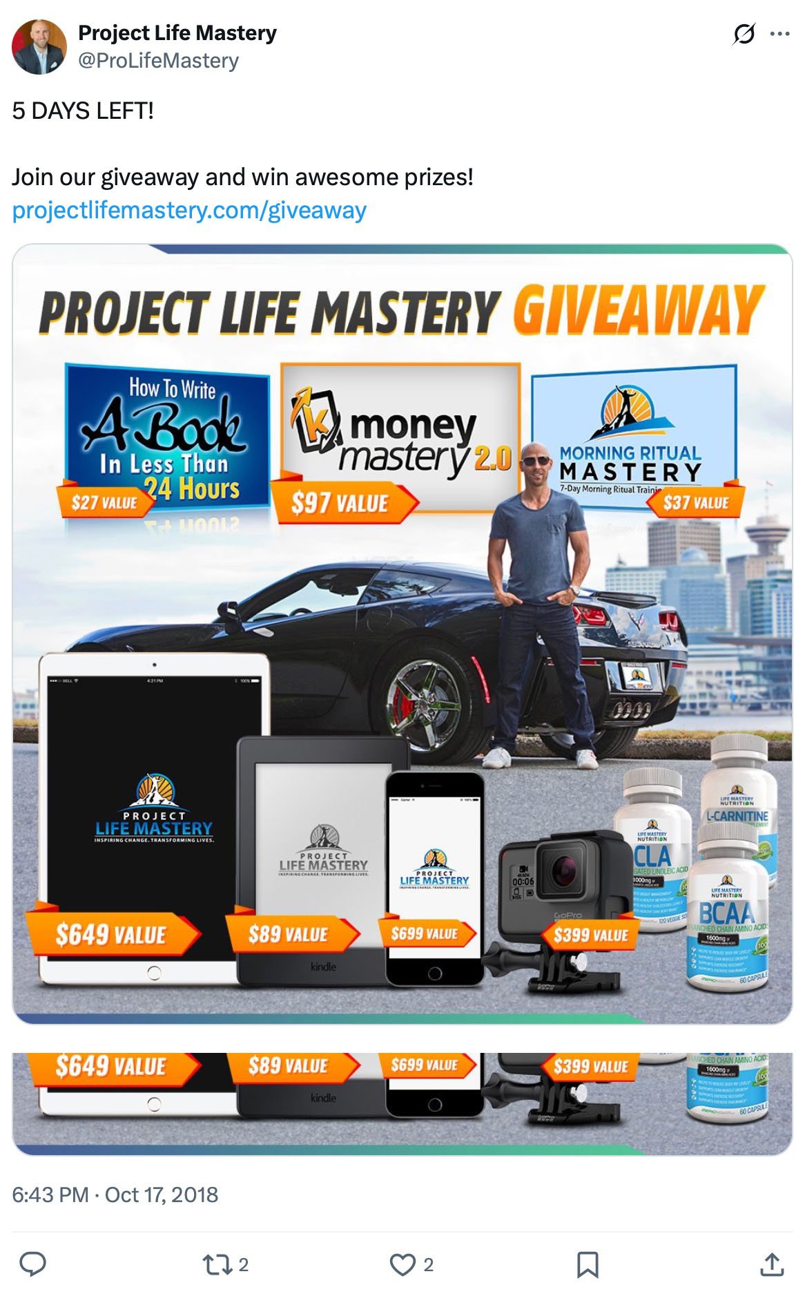 Twitter campaign for Project Life Mastery promotional giveaway Project Life Mastery giveaway promotion on Twitter
