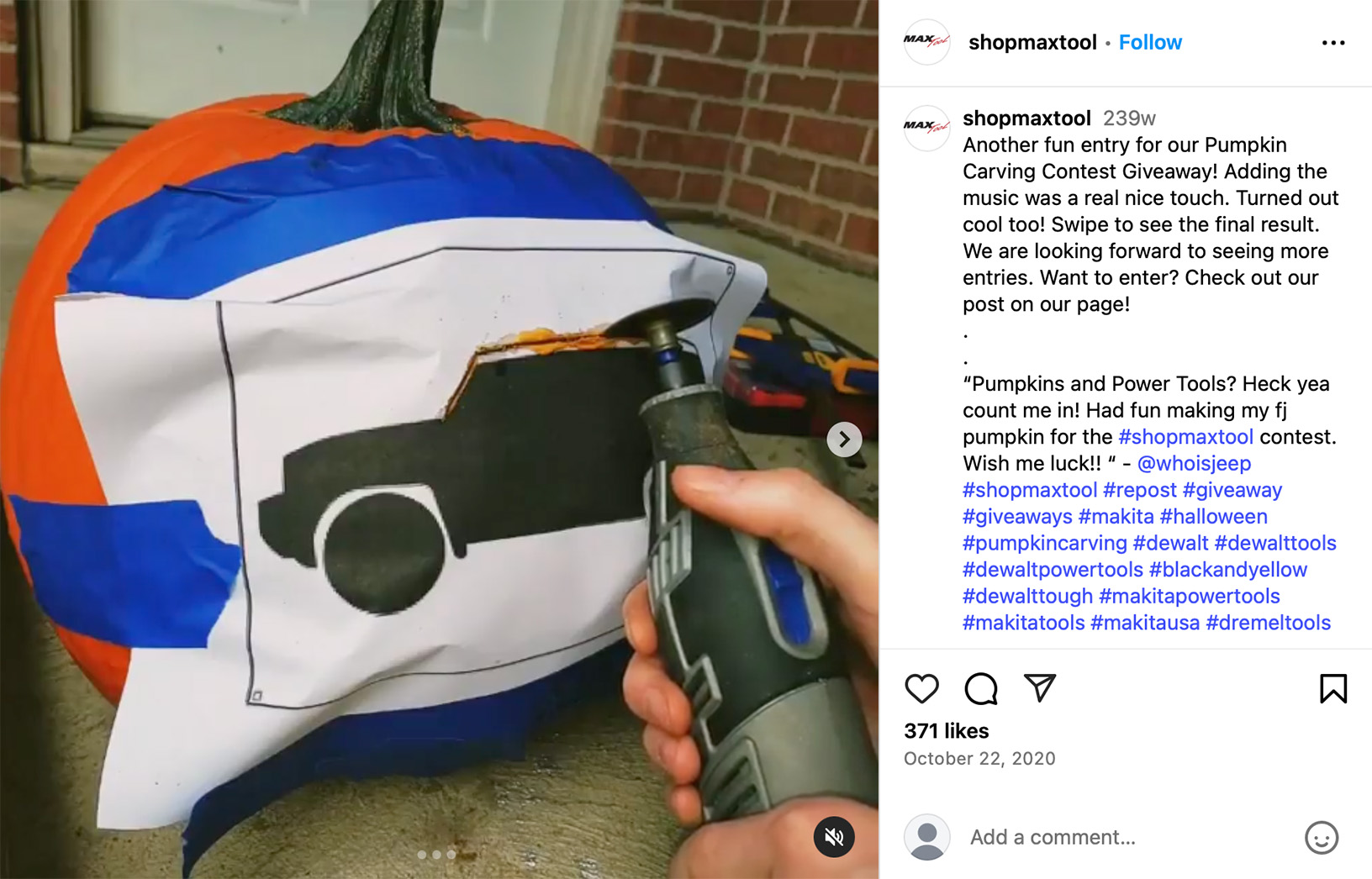 Pumpkin-themed seasonal giveaway on Instagram Instagram post showcasing a pumpkin-themed giveaway with autumnal branding and festive visuals