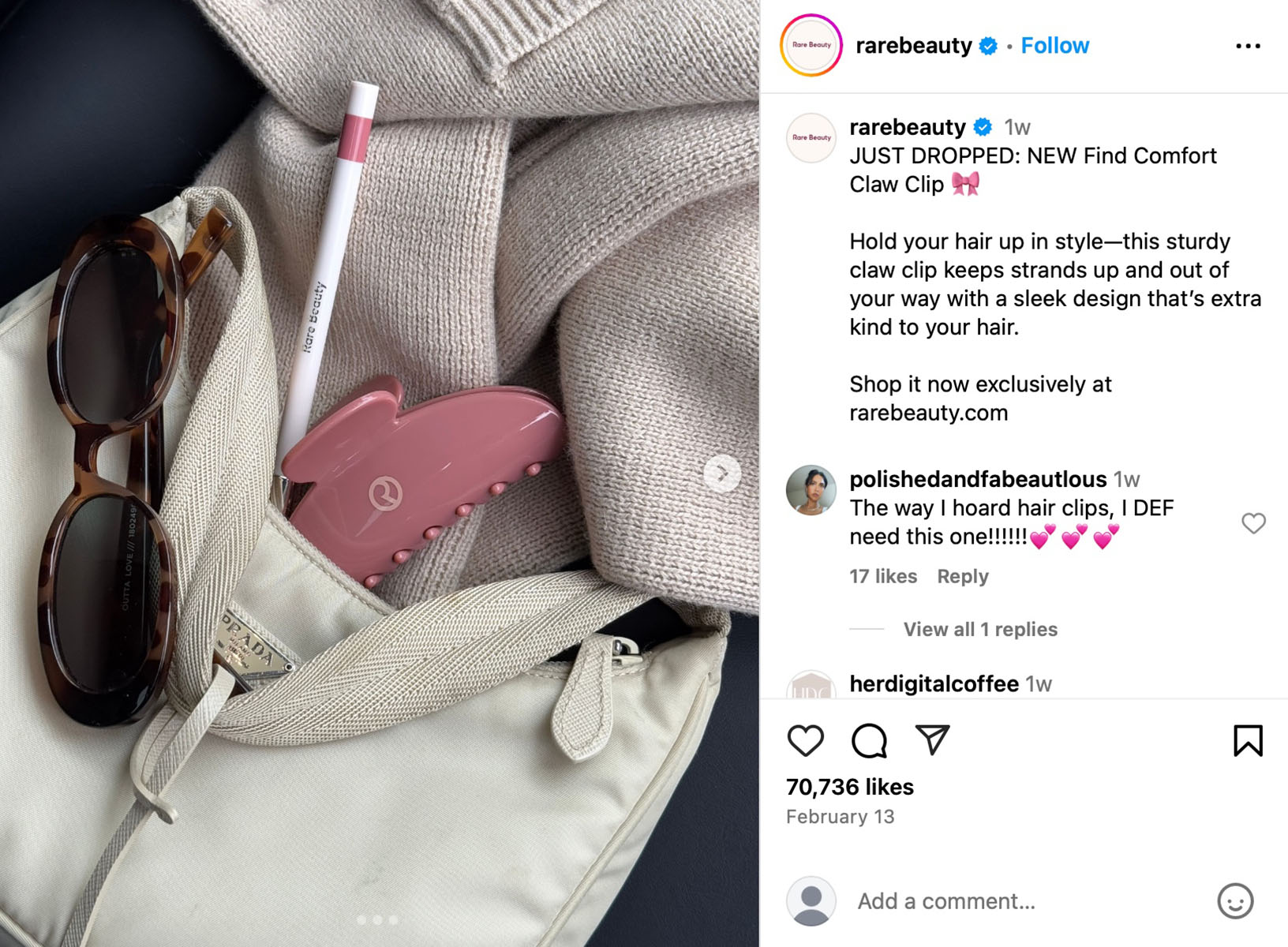 Rare Beauty Cross-Posting Strategy to Boost Engagement Rare Beauty Instagram Post Example