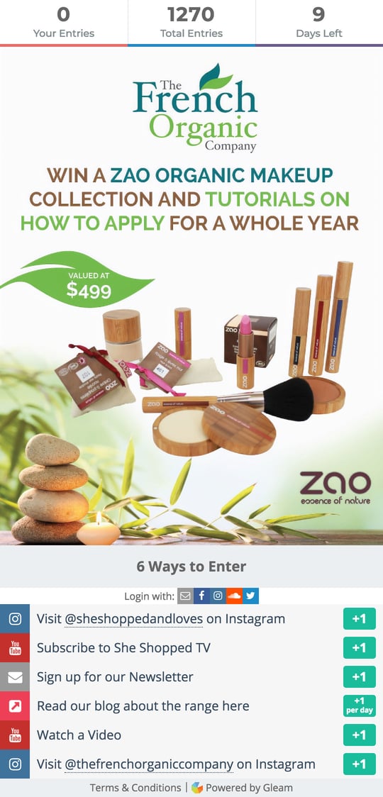 She Shopped's Gleam Competitions campaign widget