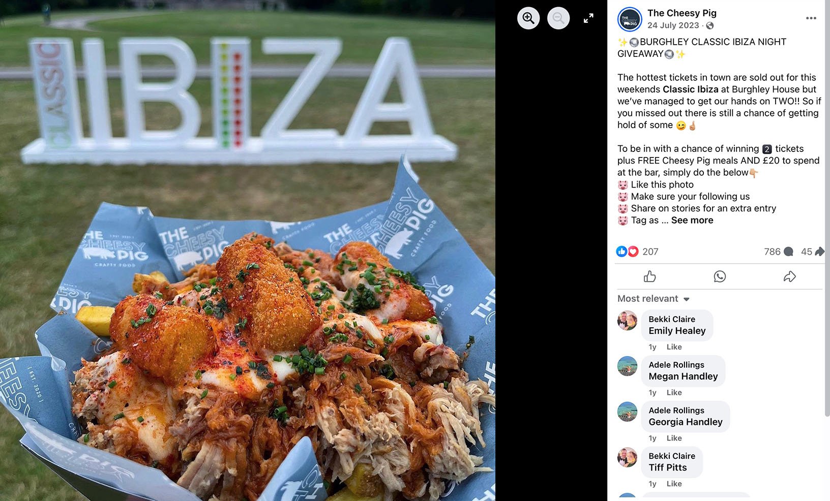 Facebook campaign for The Cheesy Pig promotional giveaway The Cheesy Pig giveaway promotion on Facebook