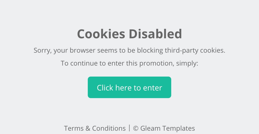 Gleam 3rd Party Cookies Disabled