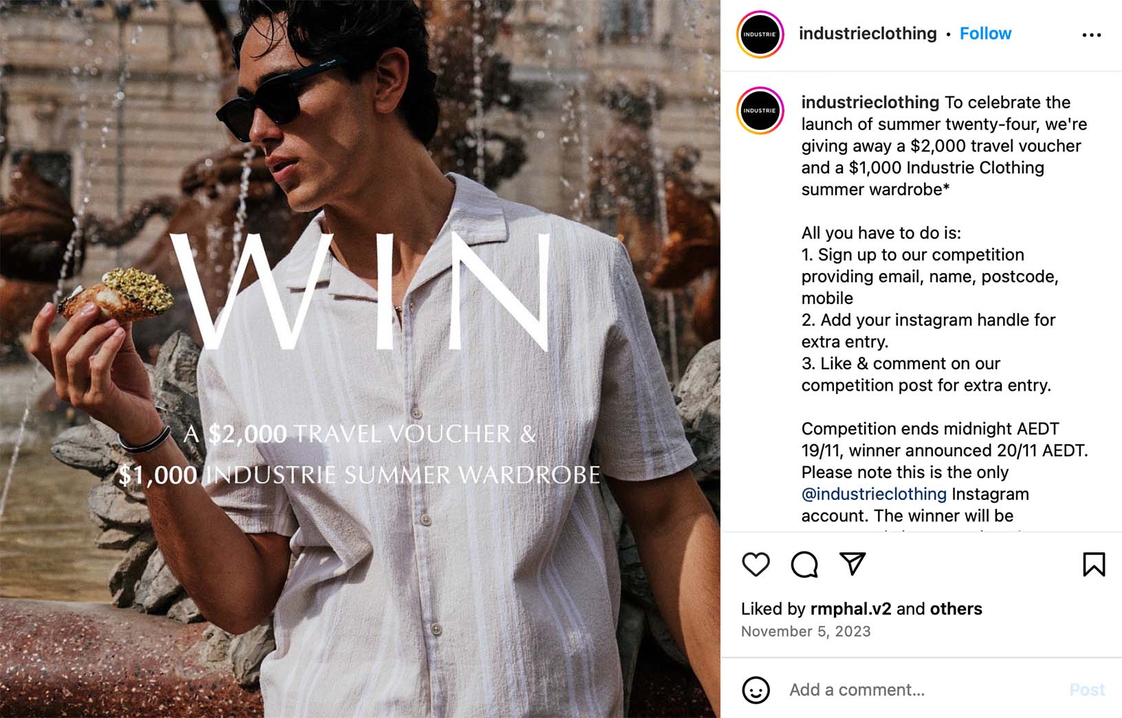 Inspire adventure with a travel voucher giveaway campaign Instagram post promoting a travel voucher giveaway for audience engagement