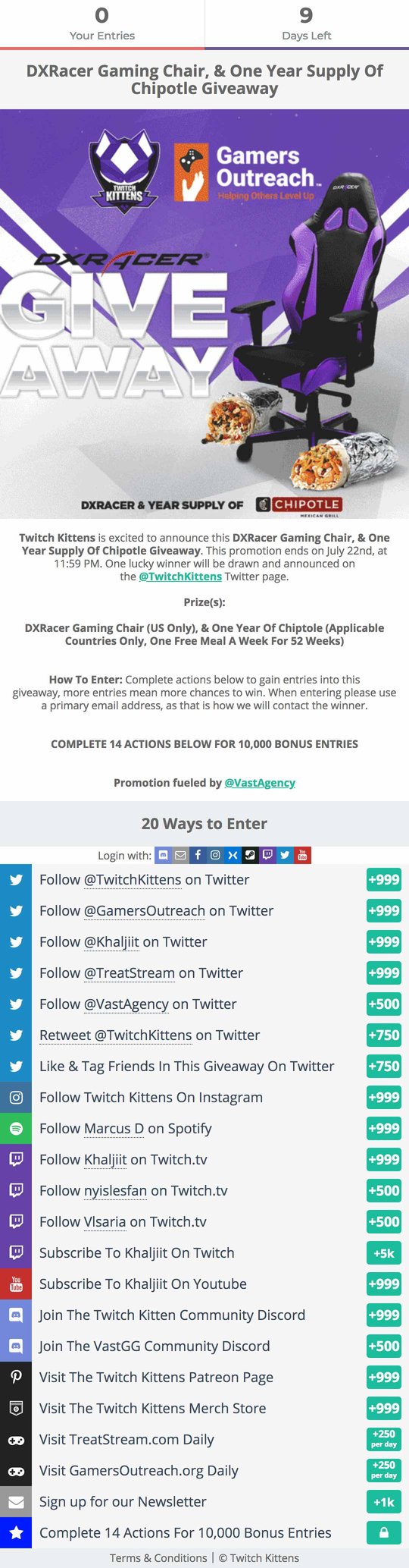 Twitch Kittens' Gleam Competitions campaign widget