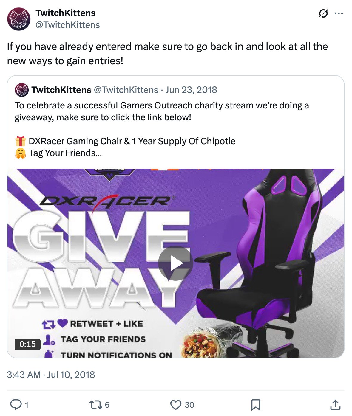 Twitter campaign for TwitchKittens retweet-to-win promotion TwitchKittens retweet giveaway campaign on Twitter