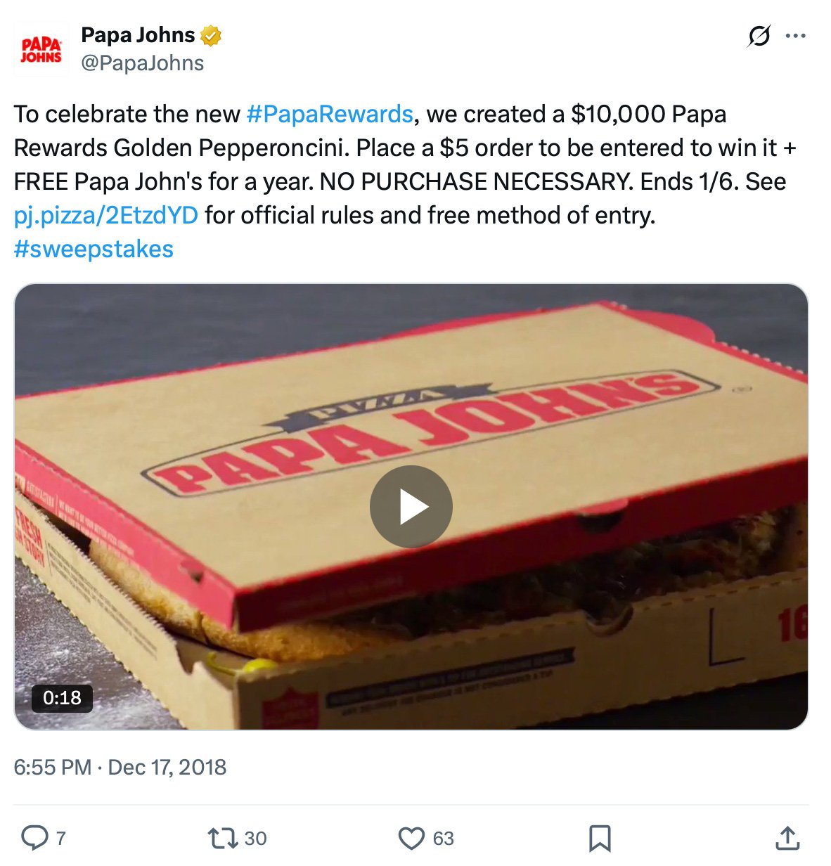 Papa John’s launches $10,000 Golden Pepperoncini sweepstakes Papa John’s pizza box with sweepstakes announcement overlay