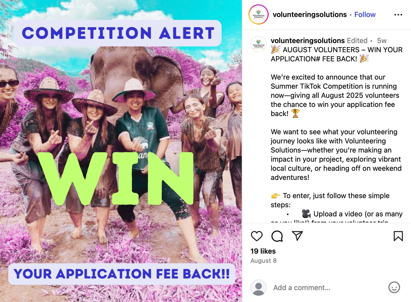 Group of volunteers smiling with an elephant during a volunteering trip